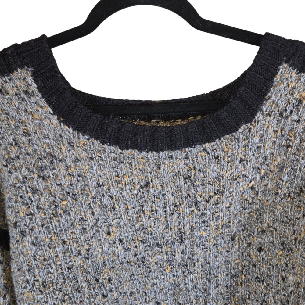 Men's Knit Sweater Crew Neck Long Sleeve Gray Black Speckled Casual